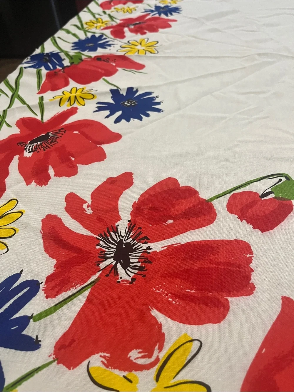 Vera Bright Floral Border Cotton Tablecloth in Red, Blue & Yellow
